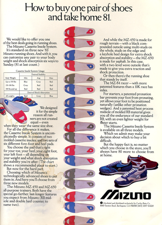 Retro Advertisement from December 1982 , Mizuno Cassette Insole System