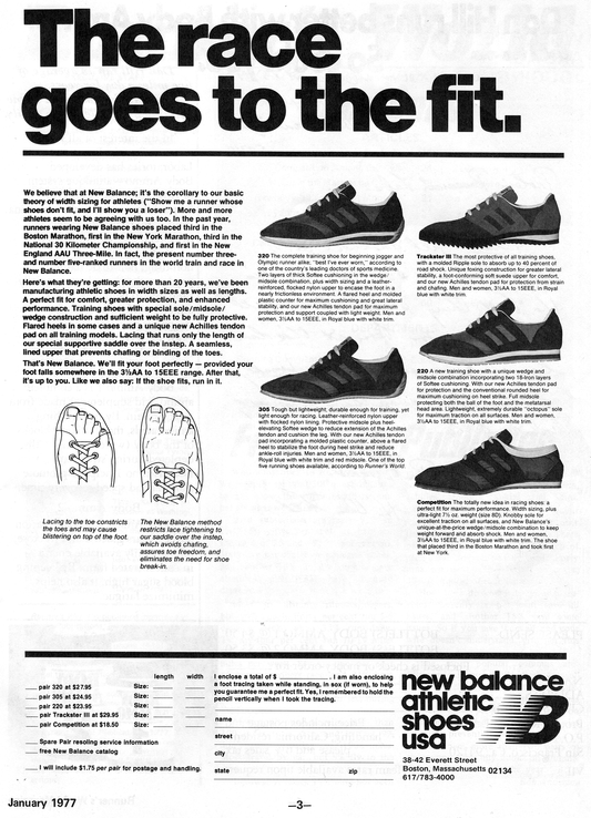 Retro Advertisement from January 1977 - New Balance Training and Racing Shoes