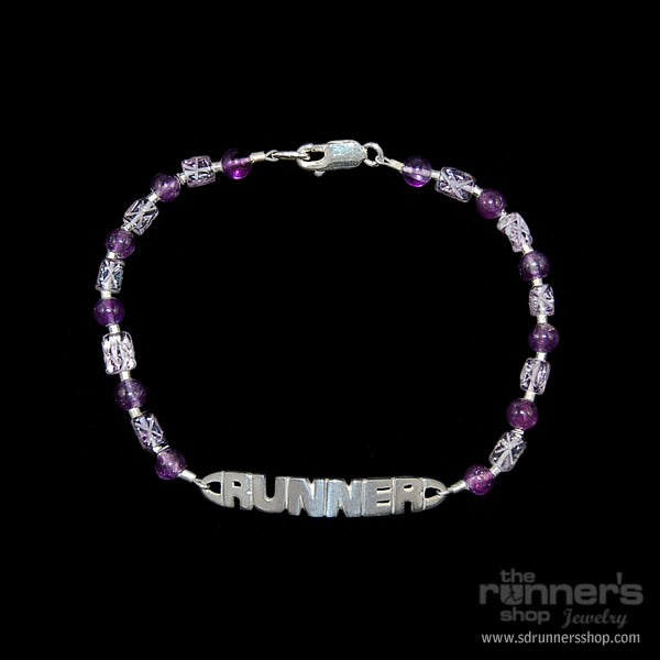 Silver "Runner" w/ Etched Amethyst Bracelet image 0