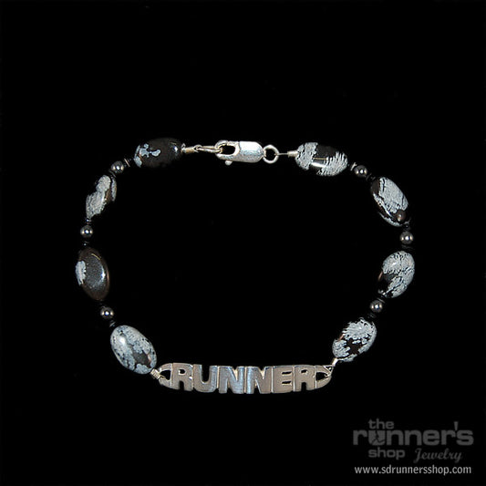 Silver "Runner" w/ Snowflake Obsidian Bracelet image 0