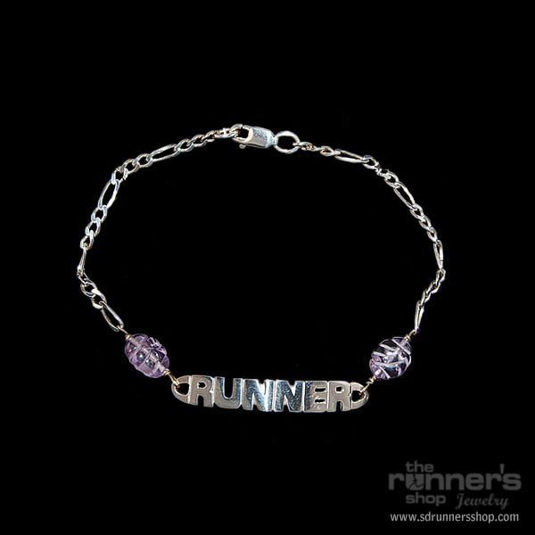 Silver "Runner" w/ Etched Amethyst and Silver Chain Bracelet image 0