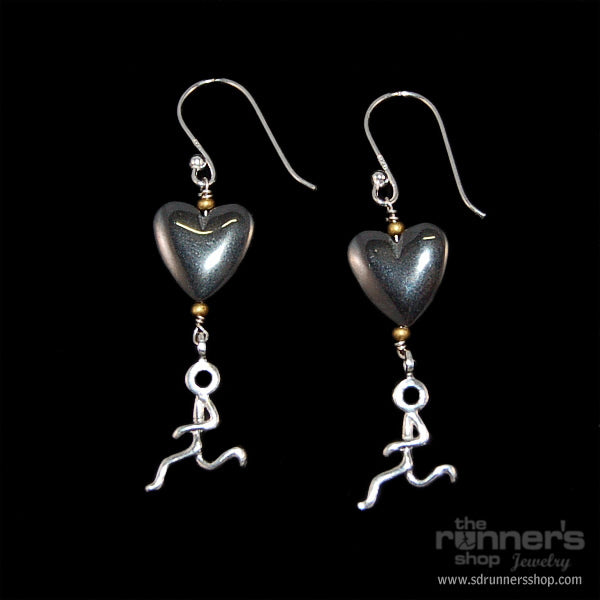 Silver "Hermes" Runner w/ Hematite Heart Hook Earrings image 0